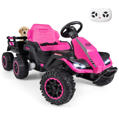 24V Ride on Tractor with Detachable Trailer and Music for Boys Girls-Green