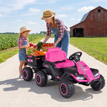 24V Ride on Tractor with Detachable Trailer and Music for Boys Girls-Green