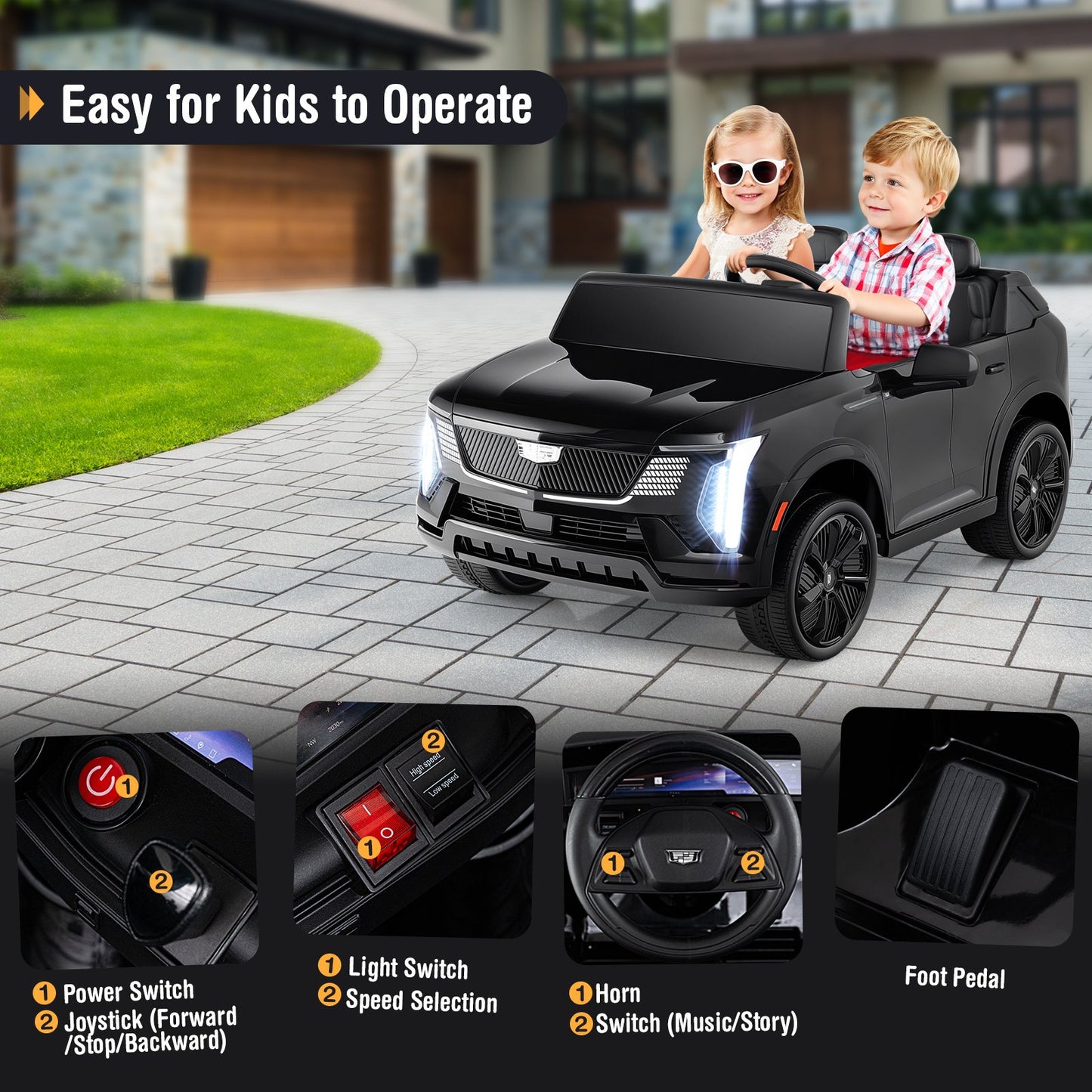 24V Ride on Truck 2-Seater Licensed Cadillac with Remote Control-Black