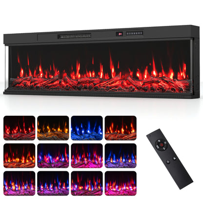 24/40/50/60 Inch 3-Sided Built-in Electric Fireplace Insert with 12 Flame Colors-60"