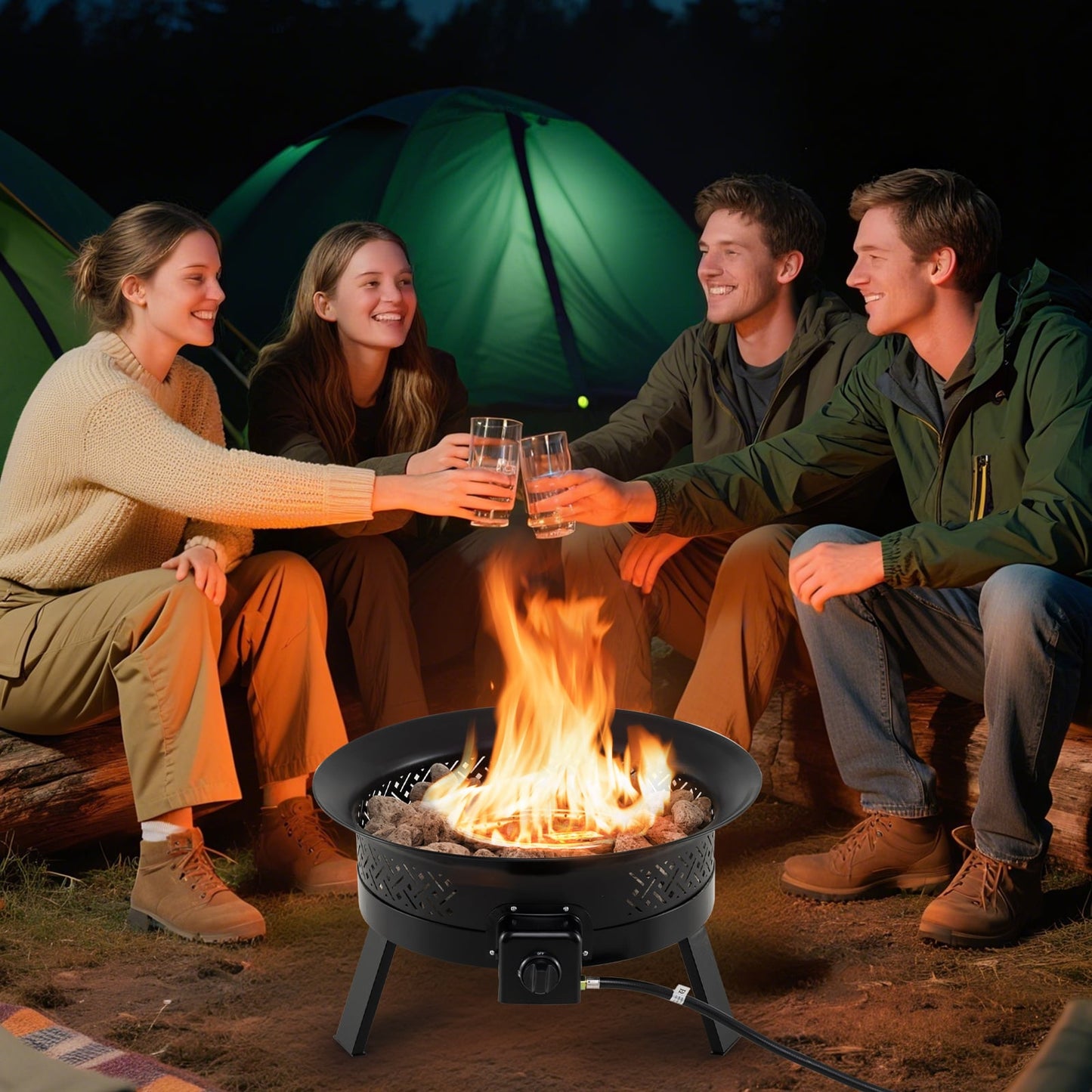 24.5 Inch Portable Propane Fire Pit with Carry Strap and Folding Legs