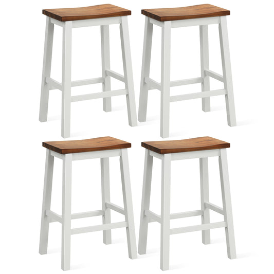 24.5-Inch Set of 4 Saddle Stools Bar Stools with Footrests for Kitchen Island-Walnut & Gray