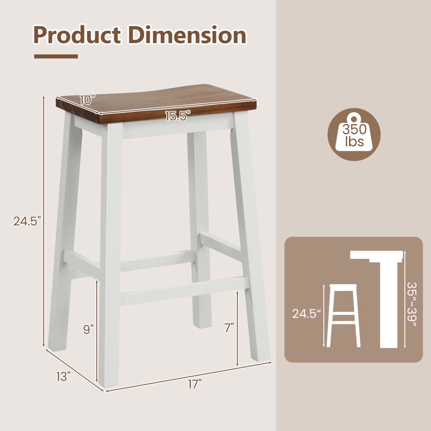24.5-Inch Set of 4 Saddle Stools Bar Stools with Footrests for Kitchen Island-Walnut & Gray