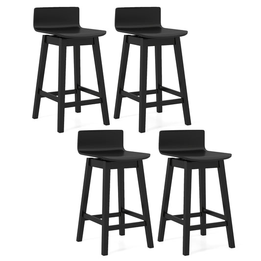 24.5 Inch Swivel Wooden Bar Stools Set of 4 with Rubber Wood Legs and Low Back-Black