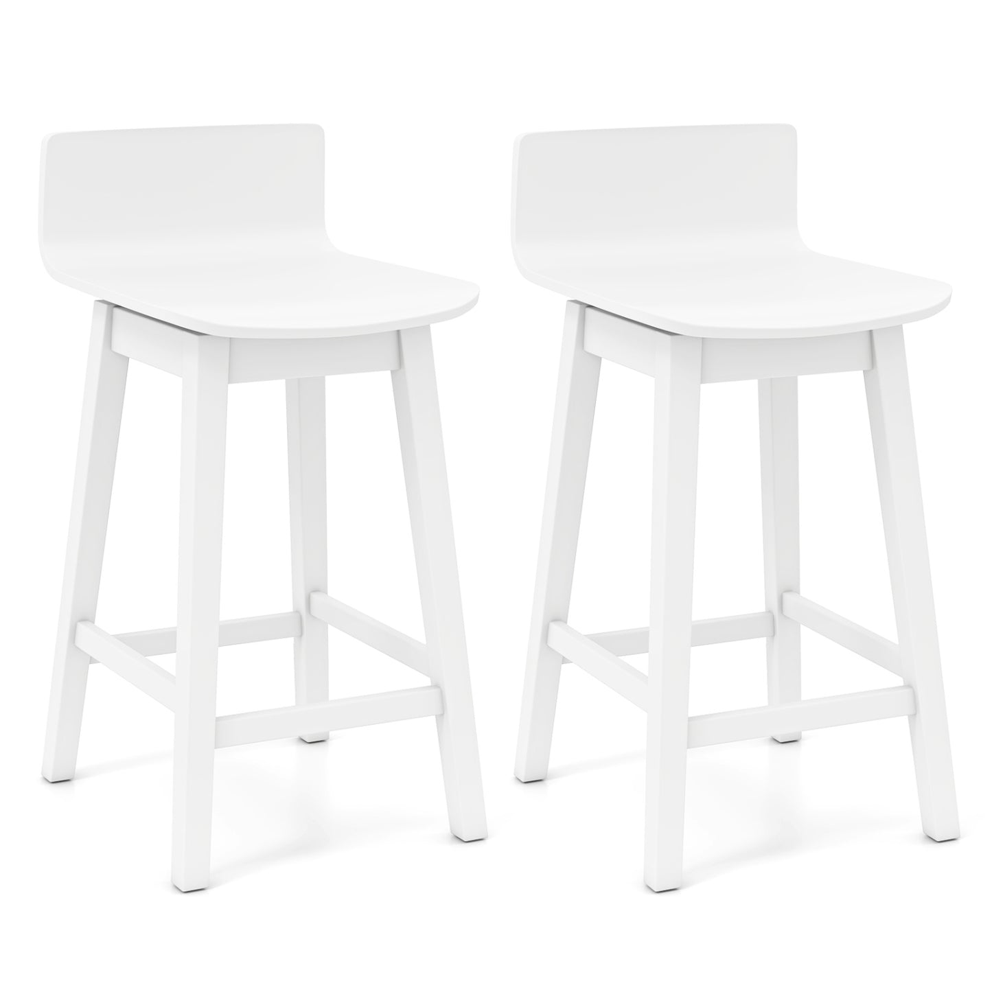 24.5 Inch Swivel Wooden Bar Stools Set of 2 with Rubber Wood Legs and Low Back-Black