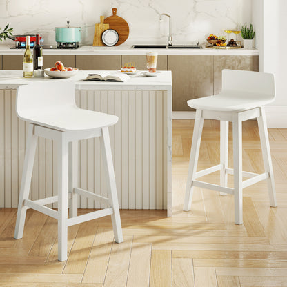 24.5 Inch Swivel Wooden Bar Stools Set of 2 with Rubber Wood Legs and Low Back-Black