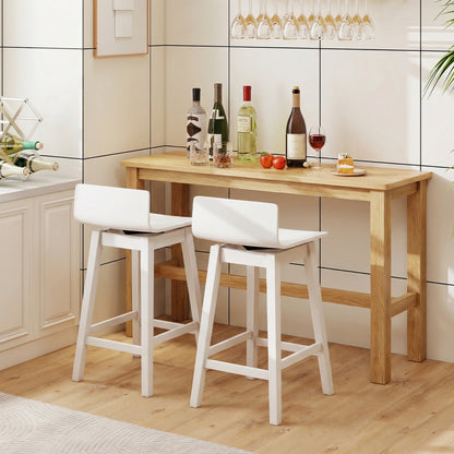 24.5 Inch Swivel Wooden Bar Stools Set of 2 with Rubber Wood Legs and Low Back-Black