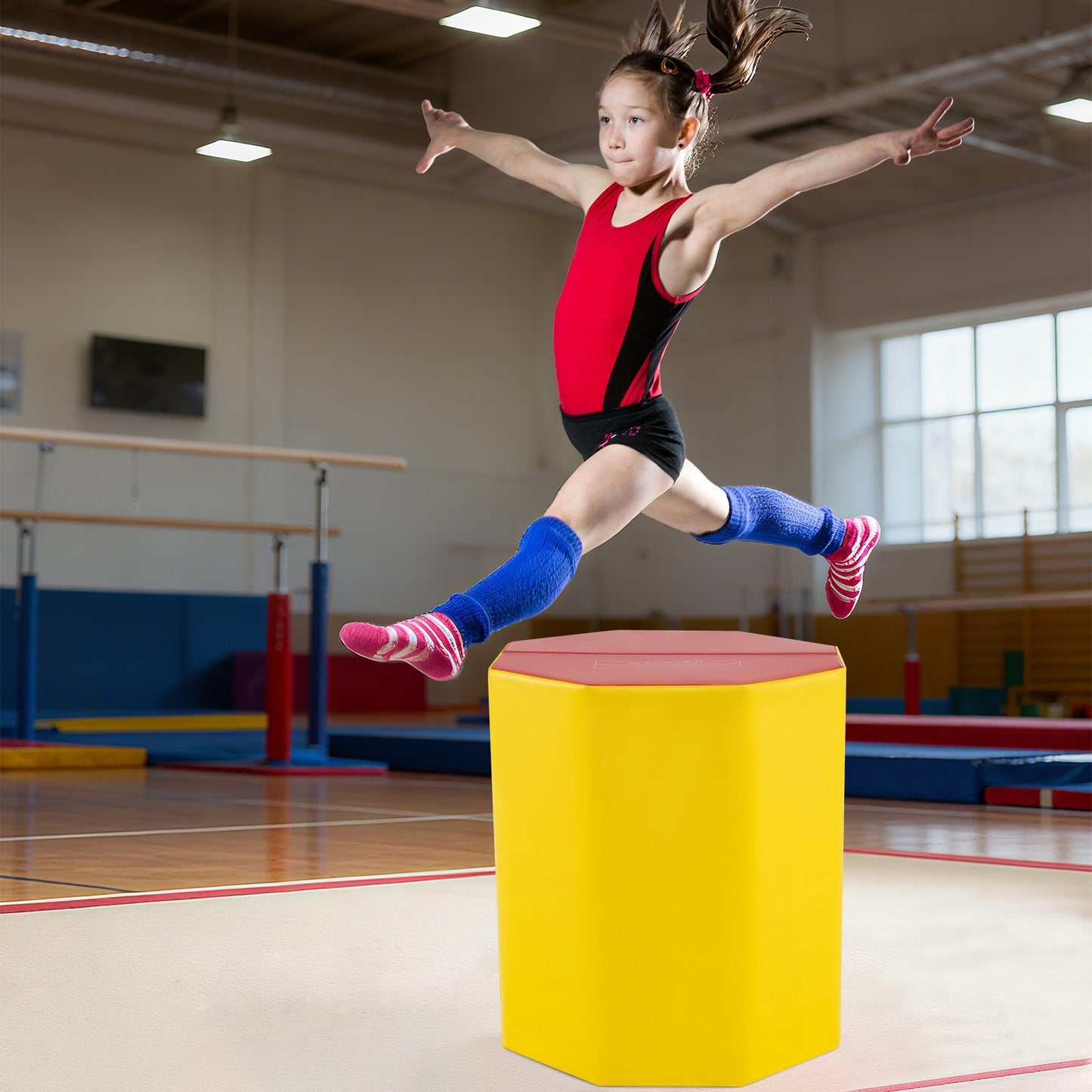 24.5 Inch x 24.5 Inch Octagon Gymnastics Mat with Waterproof Zippered Cover-Red