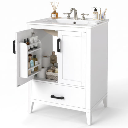 24.5" Modern Bathroom Vanity with Sink 2 Doors and Drawer-White