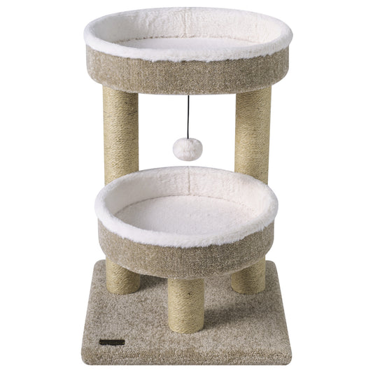 24" Cat Tower with 2 Plush Perches  Scratching Posts and Dangling Ball
