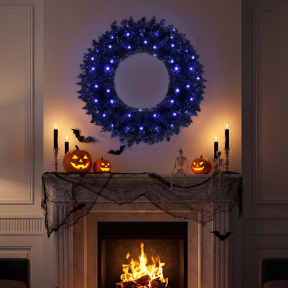 24” Full Wreath with 179 Lush Branch Tips and 35 Purple LED Lights Auto Timer-Set of 2