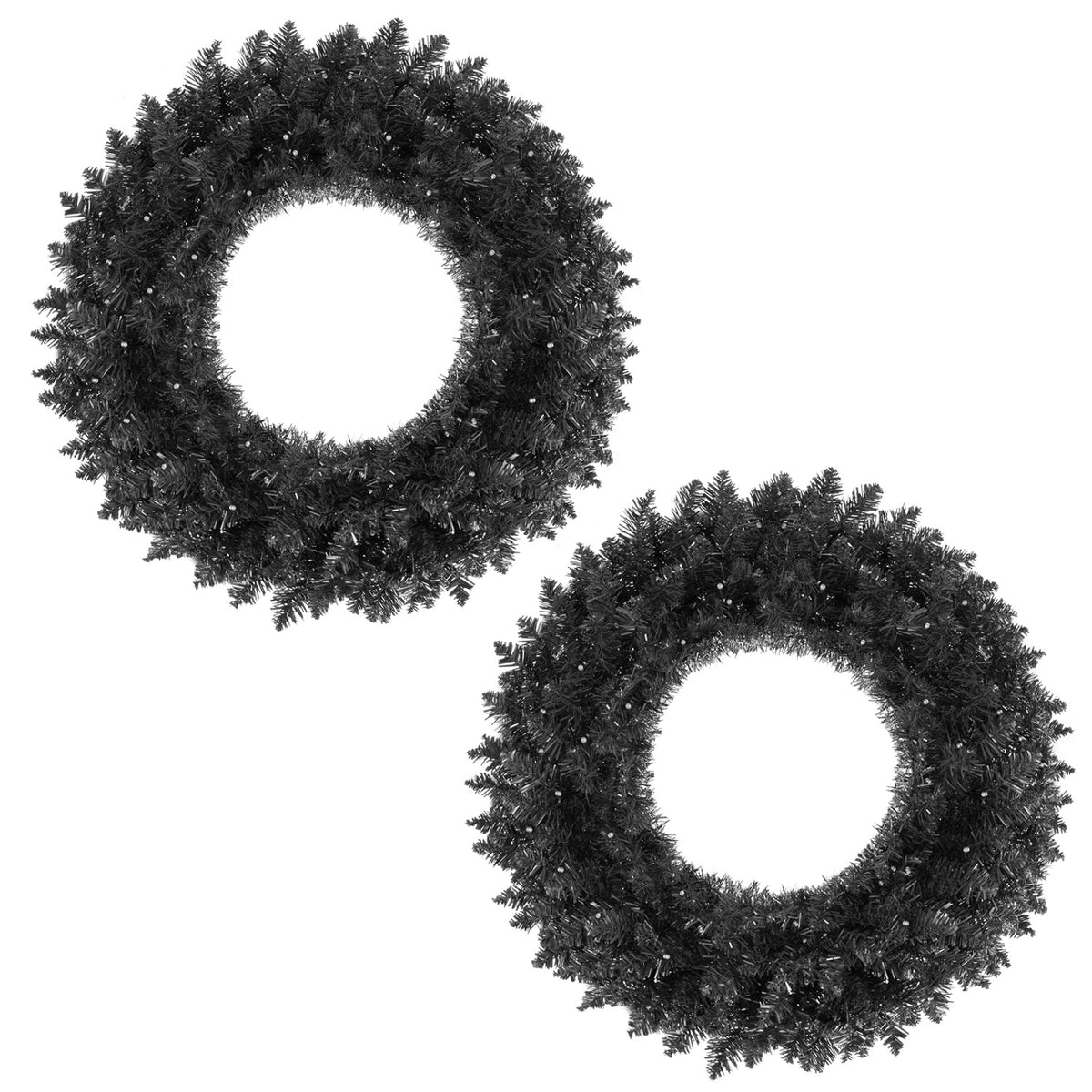 24” Full Wreath with 179 Lush Branch Tips and 35 Purple LED Lights Auto Timer-Set of 2