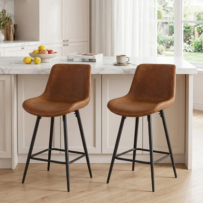 24 Inch Bar Stools Set of 2 with Backs and Footrests-Brown