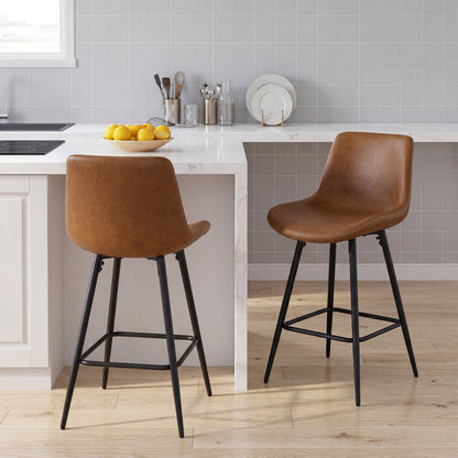 24 Inch Bar Stools Set of 2 with Backs and Footrests-Brown