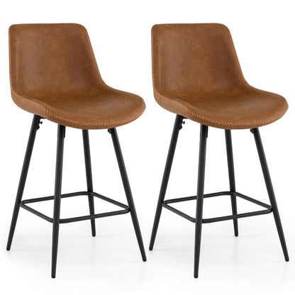 24 Inch Bar Stools Set of 2 with Backs and Footrests-Brown