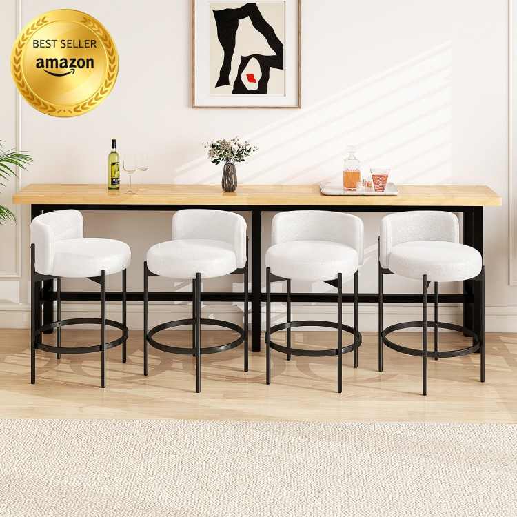 24 Inch Boucle Counter Stools Set of 4 with Curved Backrest