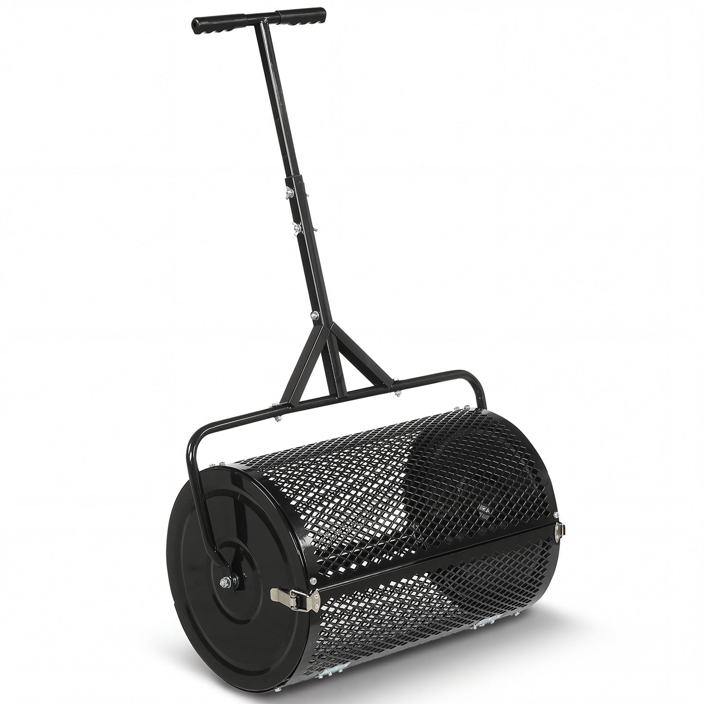 24 Inch Compost Spreader Peat Moss Spreader Roller with Height-Adjustable T-Shaped Handle-Black