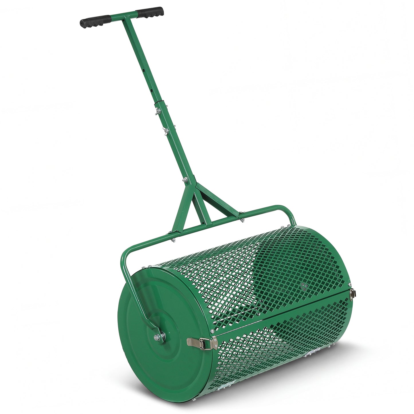 24 Inch Compost Spreader Peat Moss Spreader Roller with Height-Adjustable T-Shaped Handle-Black