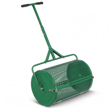 24 Inch Compost Spreader Peat Moss Spreader Roller with Height-Adjustable T-Shaped Handle-Black