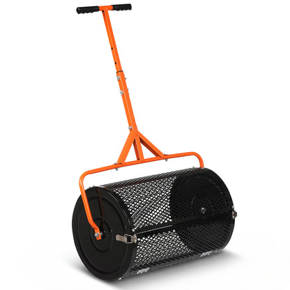 24 Inch Compost Spreader Peat Moss Spreader Roller with Height-Adjustable T-Shaped Handle-Black