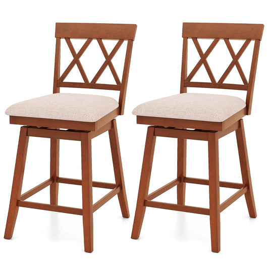 24 Inch Counter Height Barstools with Backrest and Upholstered Seat Cushion for Kitchen Dining Room-Oak