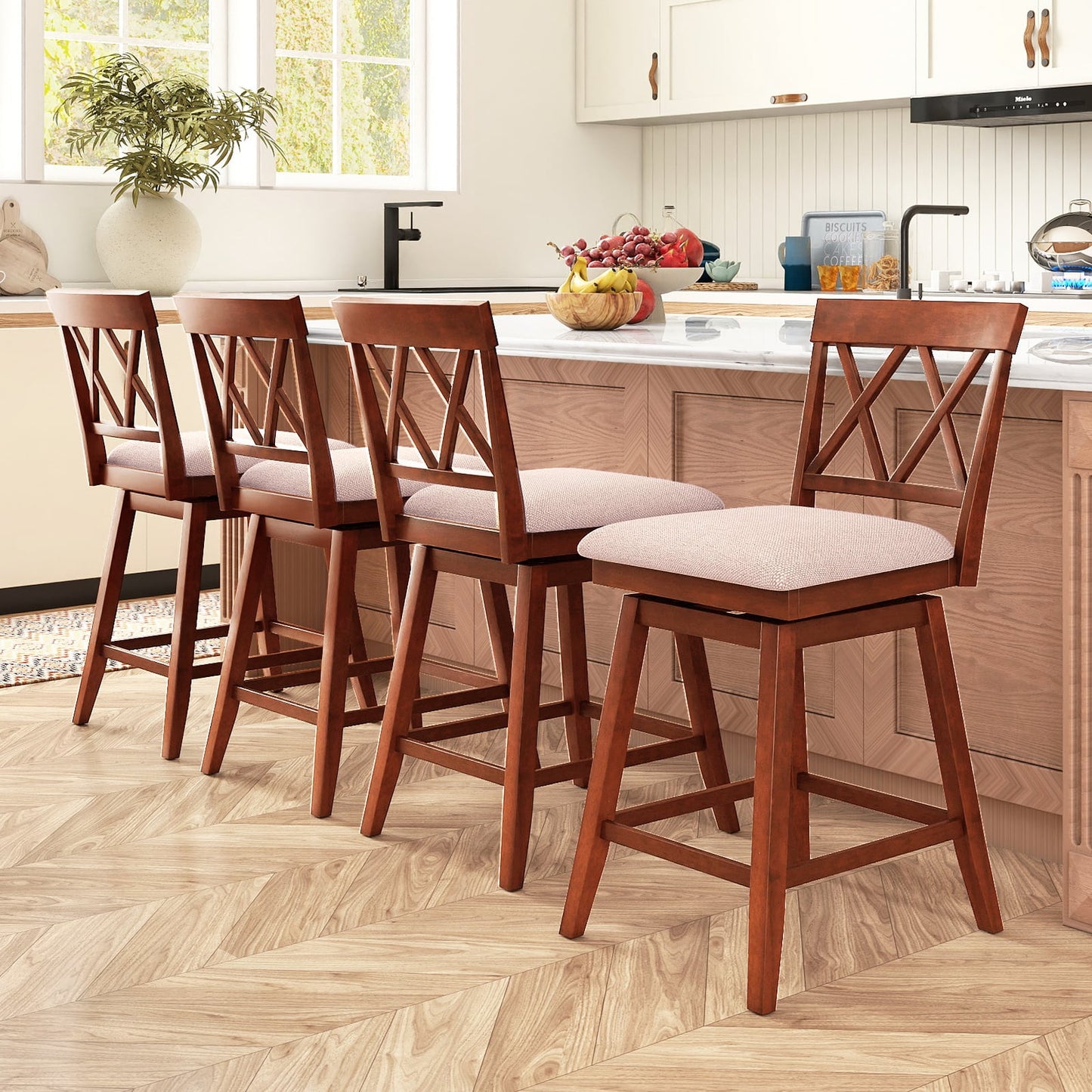 24 Inch Counter Height Barstools Set of 4 with Backrest and Upholstered Seat Cushion-29 inch