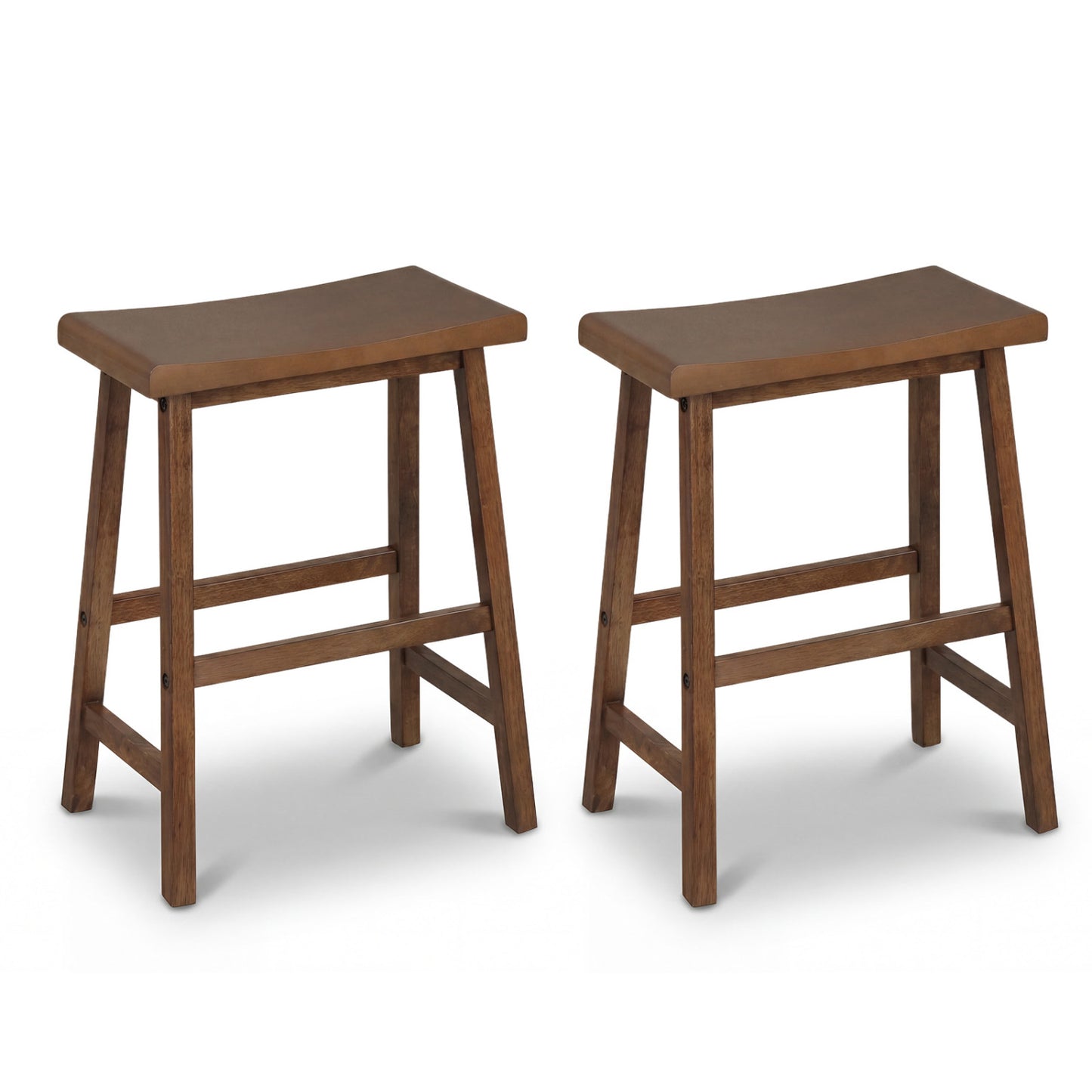 24 Inch Counter Height Stools Solid Wood Saddle Bar Stools Set of 2-Black