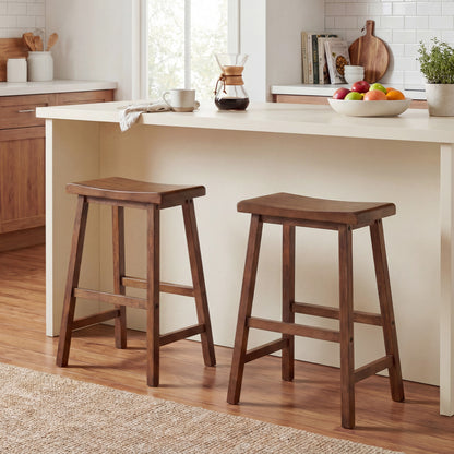 24 Inch Counter Height Stools Solid Wood Saddle Bar Stools Set of 2-Black