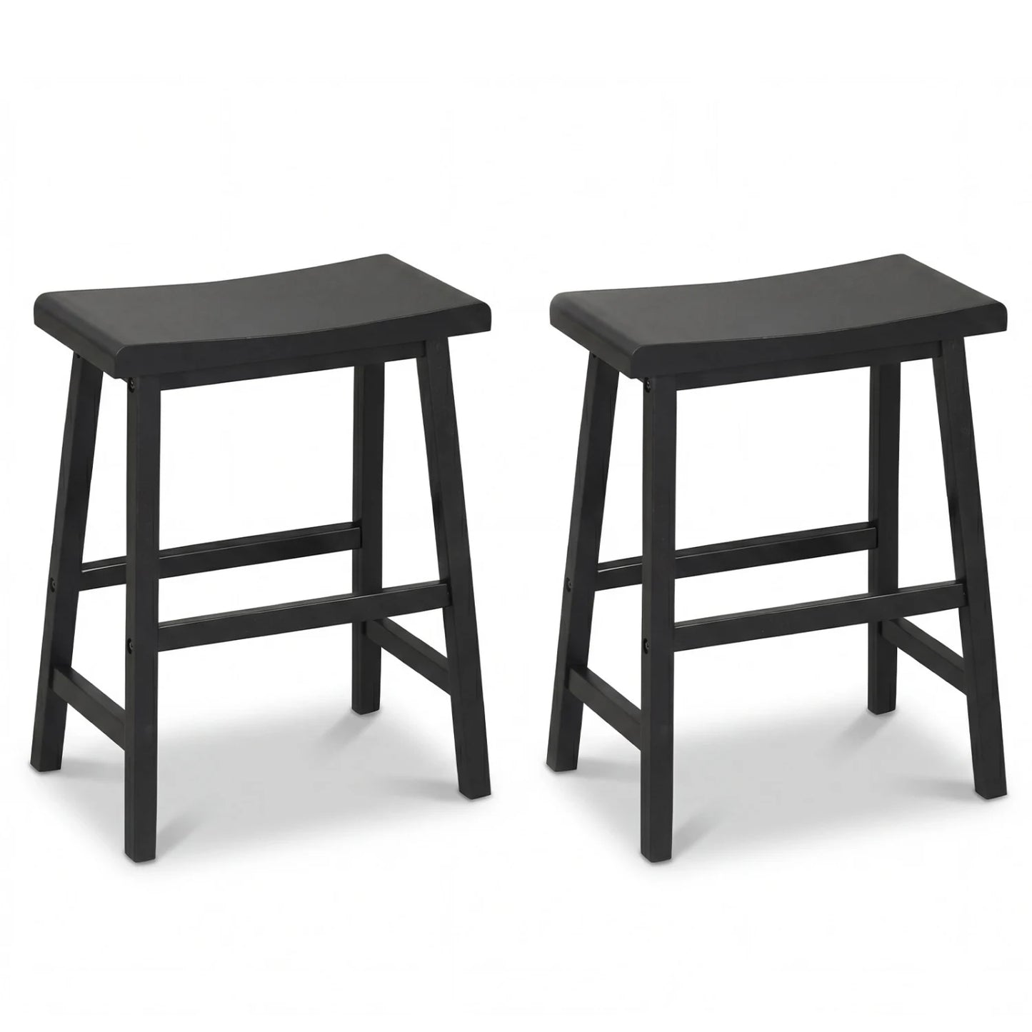 24 Inch Counter Height Stools Solid Wood Saddle Bar Stools Set of 2-Black