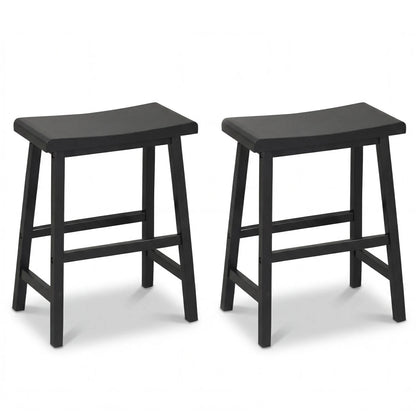 24 Inch Counter Height Stools Solid Wood Saddle Bar Stools Set of 2-Black