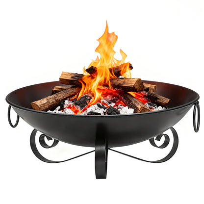 24 Inch Heavy-Duty Metal Fire Pit Bowl Outdoor Wood-Burning Firepit with Handles