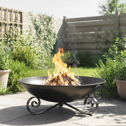 24 Inch Heavy-Duty Metal Fire Pit Bowl Outdoor Wood-Burning Firepit with Handles
