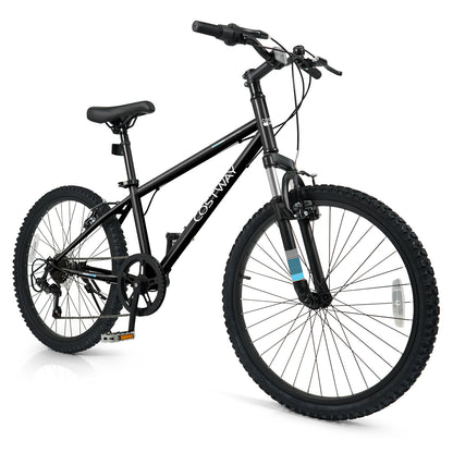 24 Inch Kids Mountain Bike Child Bicycle for Boys Girls Aged 8+ Years Old Black