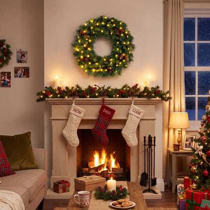 24 Inch Pre-Lit Artificial Christmas Wreath for Front Door Battery Operated-1 Piece