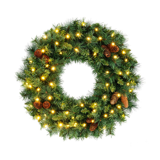 24 Inch Pre-Lit Artificial Christmas Wreath for Front Door Battery Operated-1 Piece