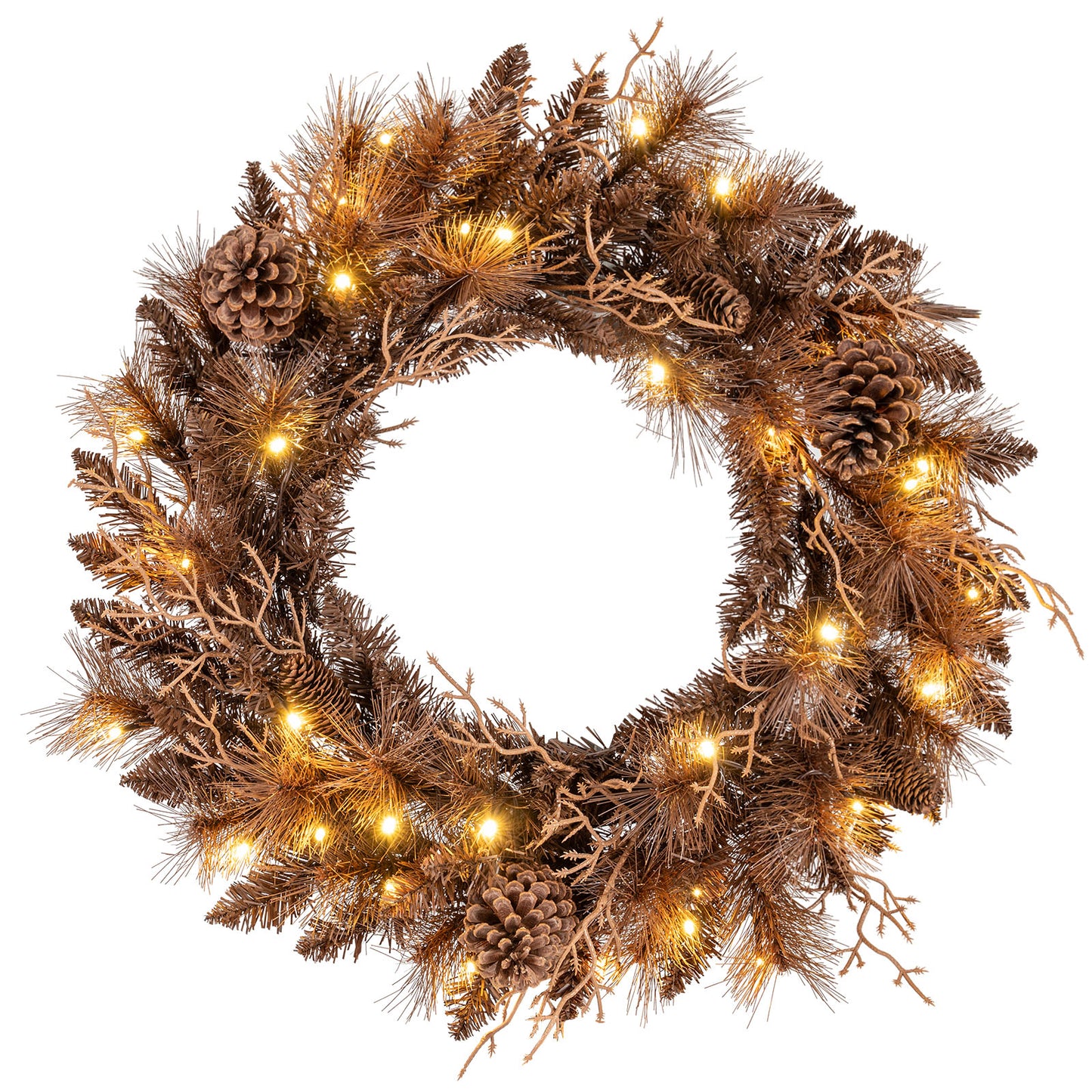24 Inch Pre-lit Christmas Wreath with 105 Branch Tips and 35 Warm White LED Lights-1 piece