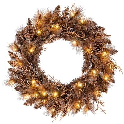 24 Inch Pre-lit Christmas Wreath with 105 Branch Tips and 35 Warm White LED Lights-1 piece