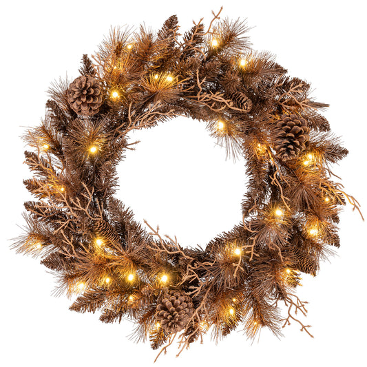 24 Inch Pre-lit Christmas Wreath with 105 Branch Tips and 35 Warm White LED Lights-1 piece