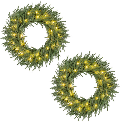 24 Inch Pre-lit Christmas Wreath with 108 Branch Tips and 35 Warm White LED Lights for Wall Window-2 piece