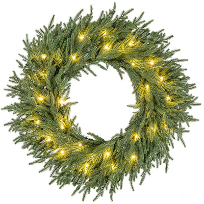 24 Inch Pre-lit Christmas Wreath with 108 Branch Tips and 35 Warm White LED Lights for Wall Window-2 piece
