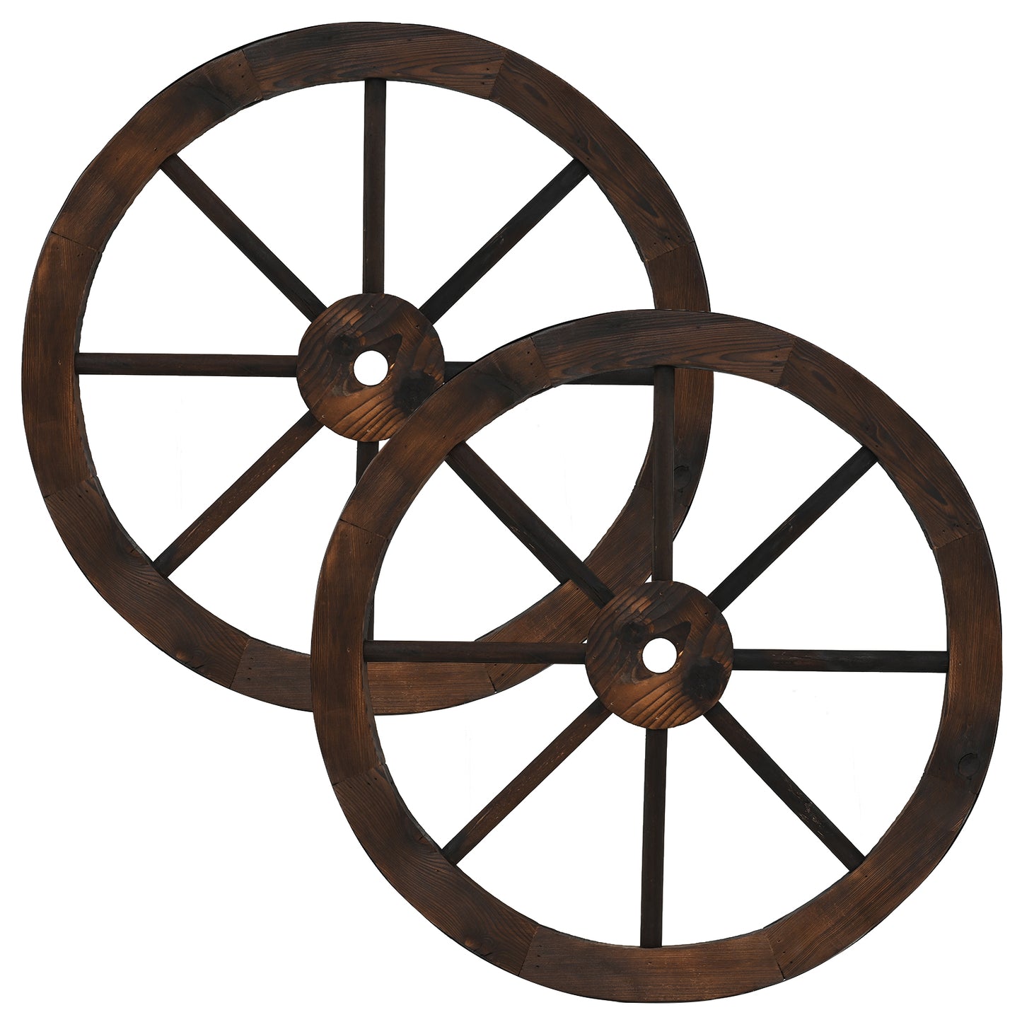 24 Inch Set of 4 Decorative Wooden Wagon Wheel Carbonized Solid Fir Wood