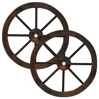 24 Inch Set of 4 Decorative Wooden Wagon Wheel Carbonized Solid Fir Wood