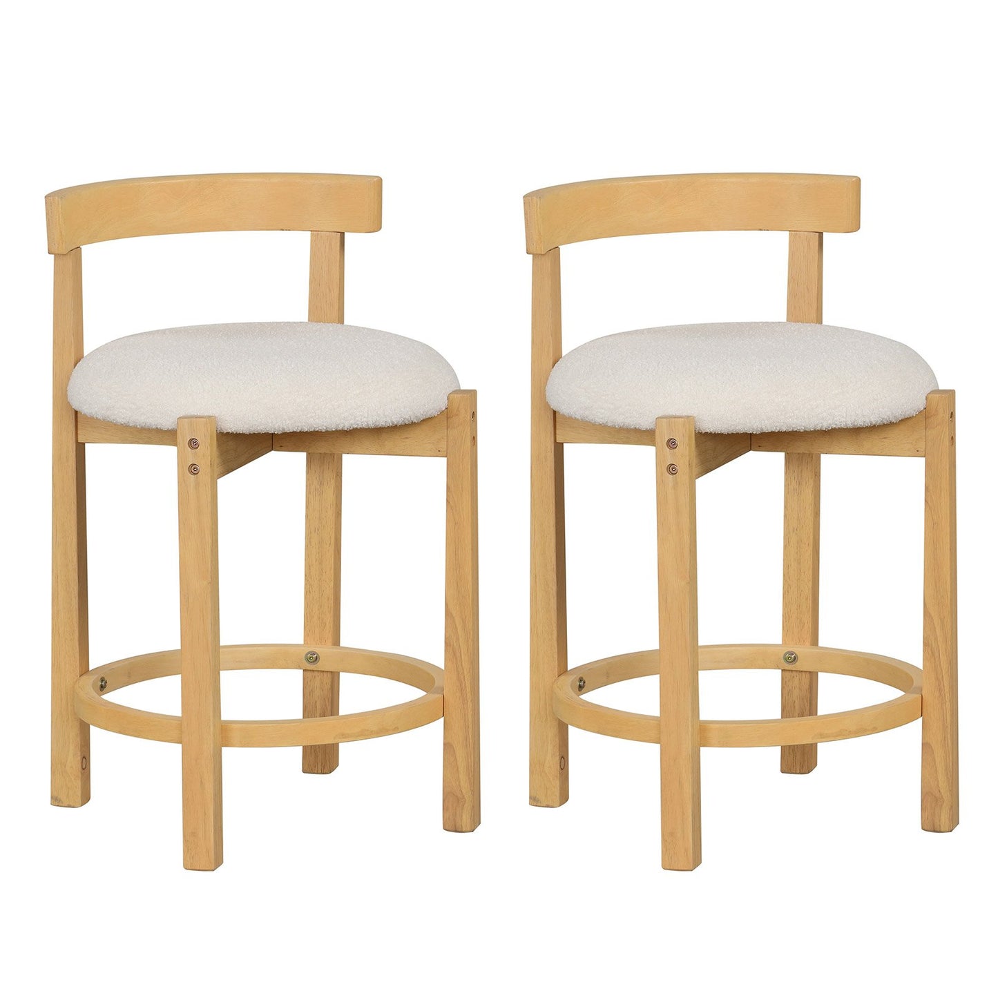 24 Inch Teddy Velvet Upholstered Counter Height Bar Stools with Backrests and Footrests-Set of 4