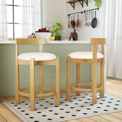 24 Inch Teddy Velvet Upholstered Counter Height Bar Stools with Backrests and Footrests-Set of 2