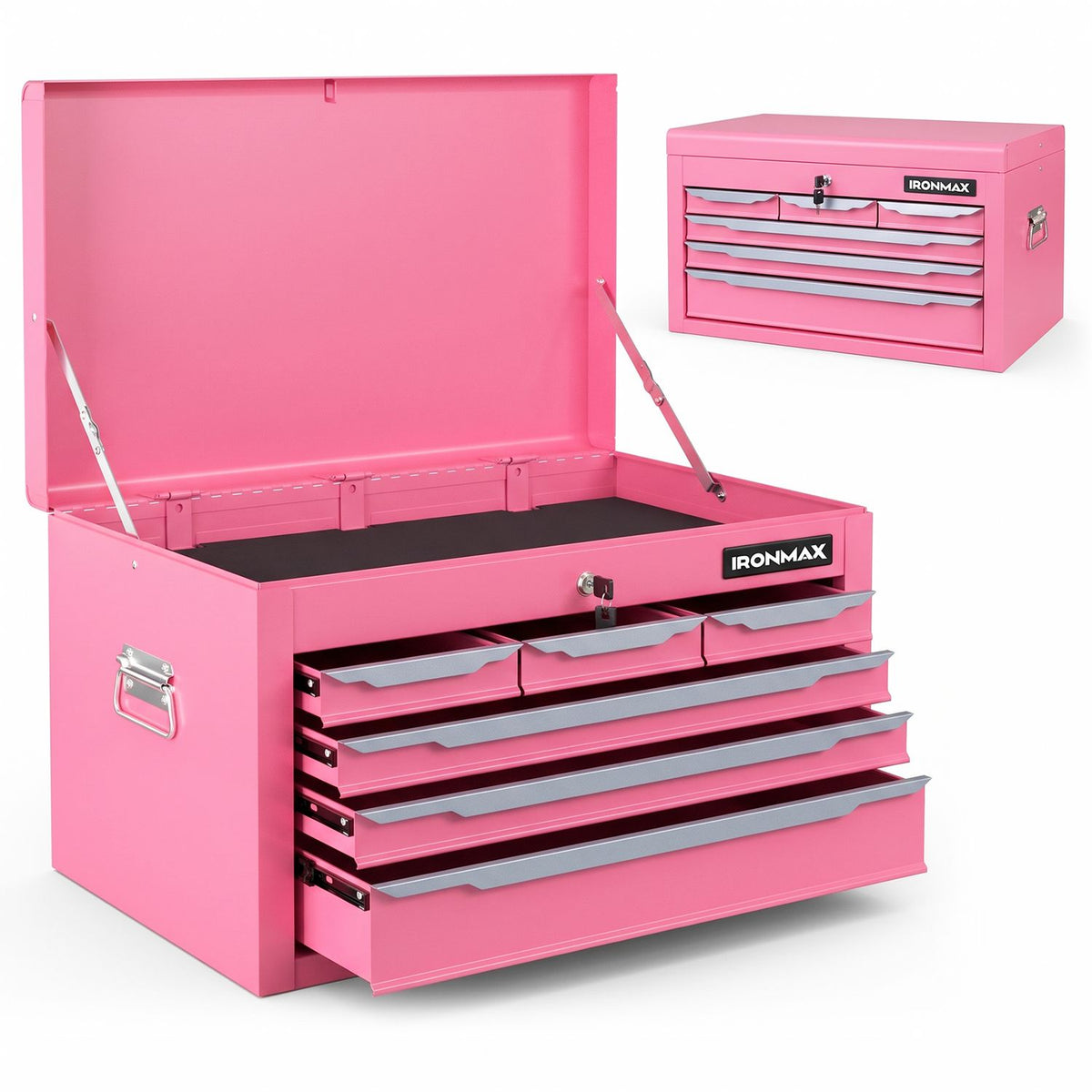 24 Inch Tool Chest Case with 6 Drawers and Top Storage for Garage Repair Shop & Warehouse-Pink