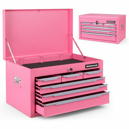 24 Inch Tool Chest Case with 6 Drawers and Top Storage for Garage Repair Shop & Warehouse-Pink