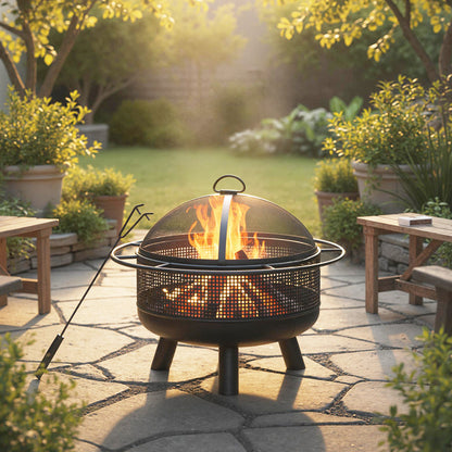 24 Inch Wood Burning Fire Pit with Log Grate and  Mesh Screen for Outside
