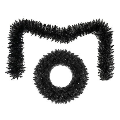 24 Inch Wreath and 9 FT Garland Set Christmas Halloween Centerpiece with 389 Branch Tips