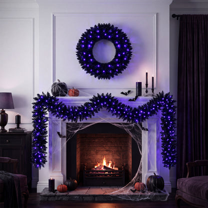 24 Inch Wreath and 9 FT Garland Set Christmas Halloween Centerpiece with 389 Branch Tips