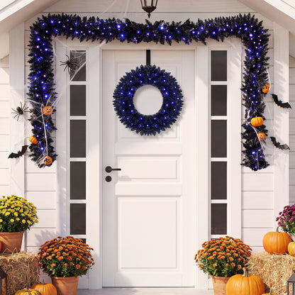 24 Inch Wreath and 9 FT Garland Set Christmas Halloween Centerpiece with 389 Branch Tips